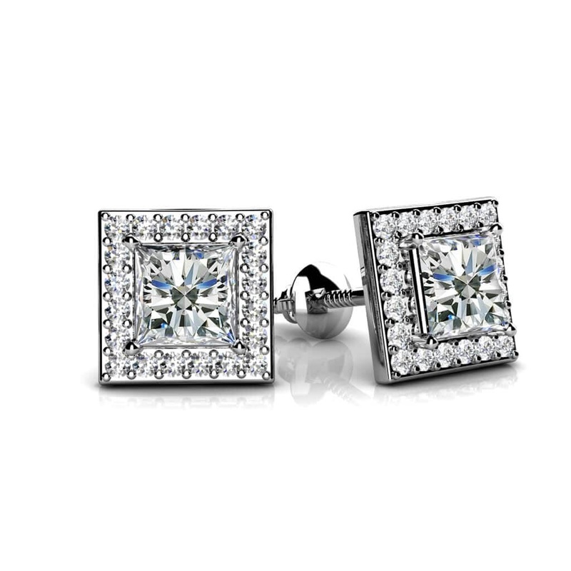Princess Designer Lab-Grown Diamond Stud Earrings with 0.47 ct. (2X0.16 ct. center diamonds)