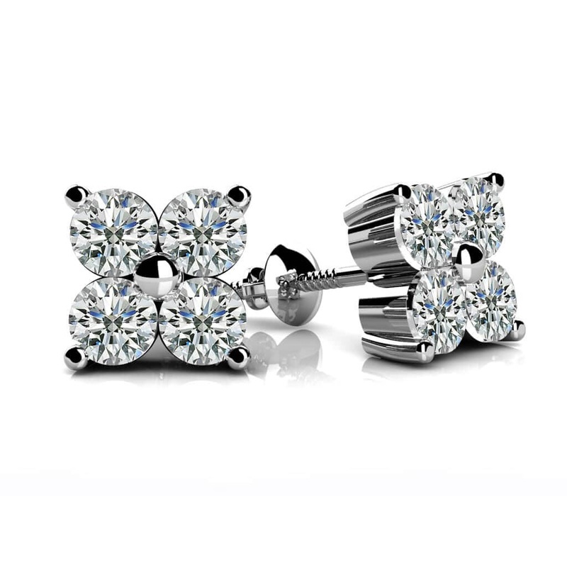 Quad Block Diamond Studs Solitaire Earrings Lab-Grown Diamond  with 0.72 ct.(finished) 2.7mm