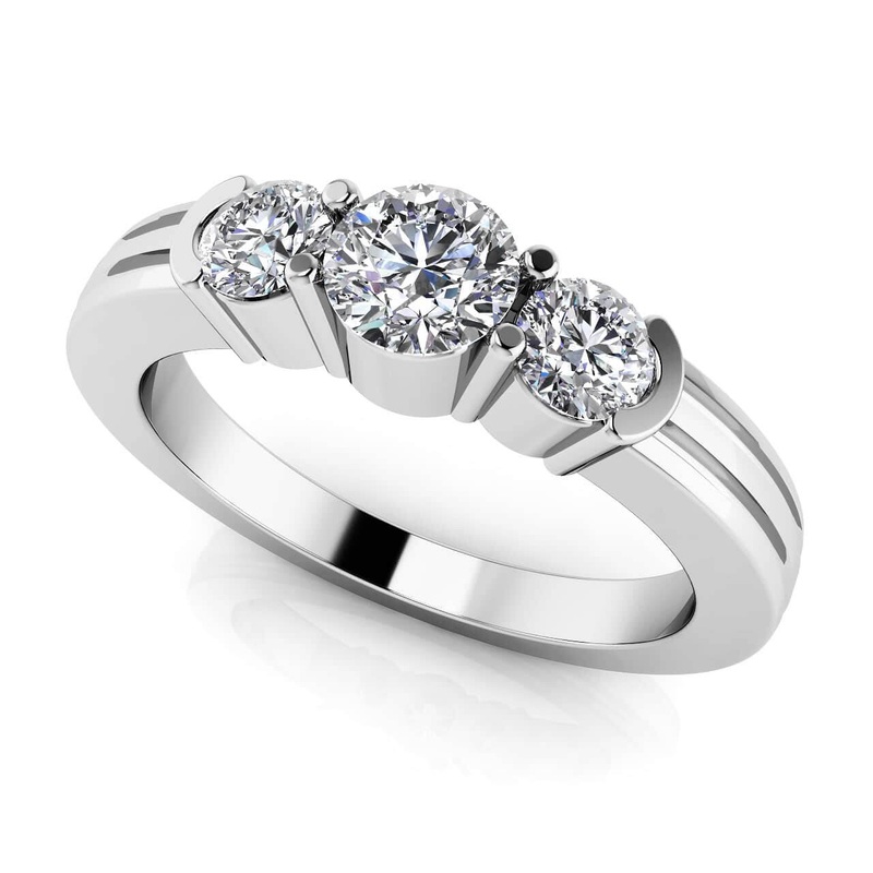 Ridged Band Triple Lab-Grown Diamond  Ring with 0.51 ct.(finished) 3.2mm, 4mm