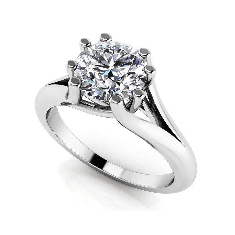 Round Brilliant Cut Eight Prongs Lab-Grown Diamond Solitaire Engagement Ring with 0.75 ct.(finished) 5.7mm