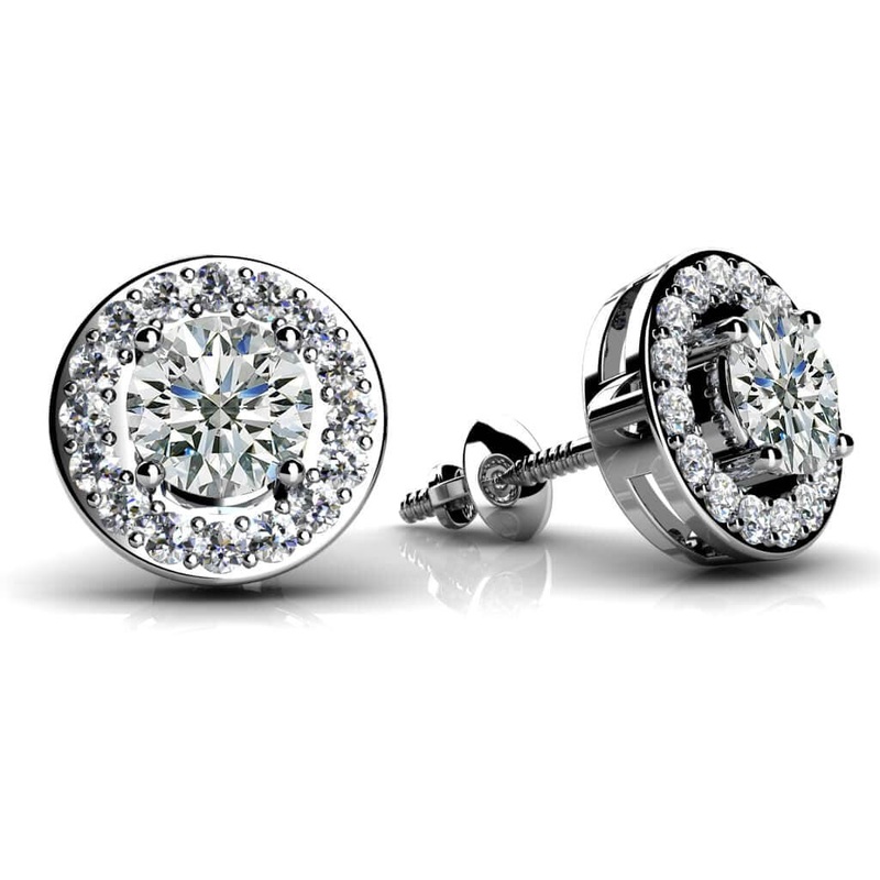 Round Diamond Centered Circle Lab-Grown Diamond Studs  with 0.88 ct. (2X0.31 ct. center diamonds)