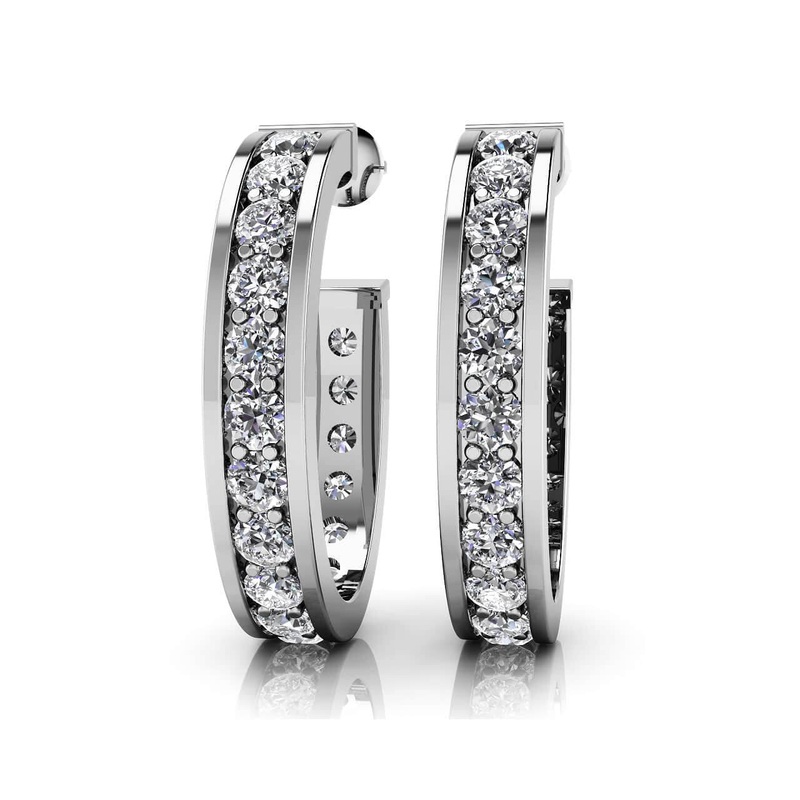 Shared Prong Set Diamond Oval Hoop Lab-Grown Diamond Earrings with 0.80 ct.(finished) 1.6mm