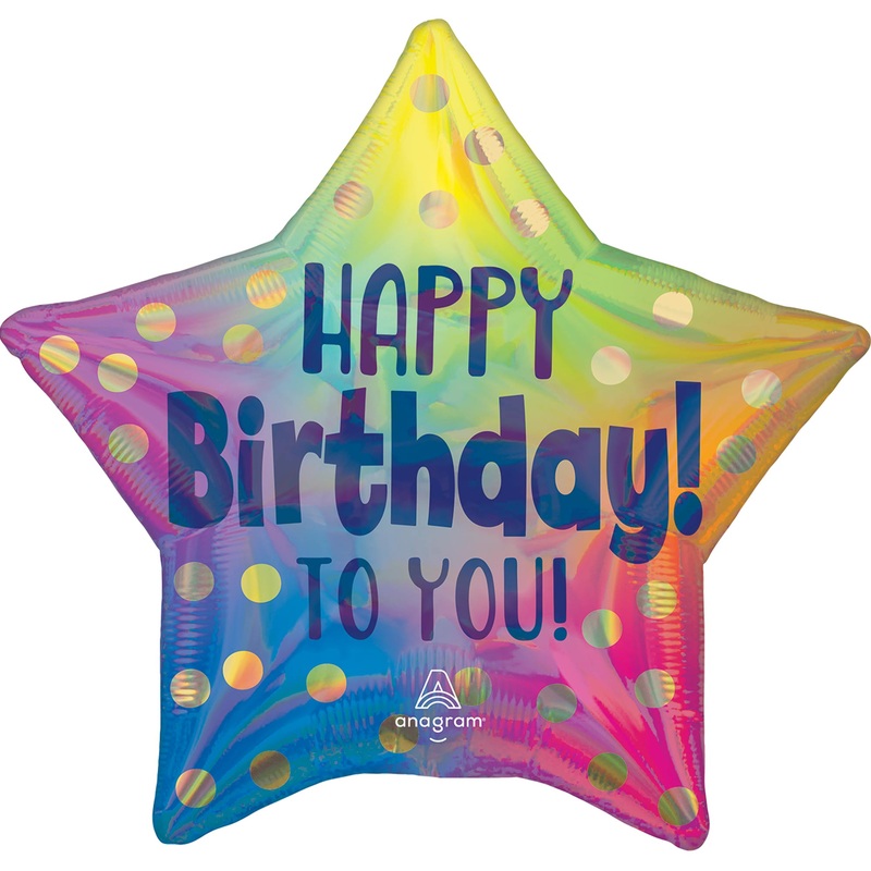 45cm Standard Happy Birthday To You Gold Dots Holographic Star Balloon