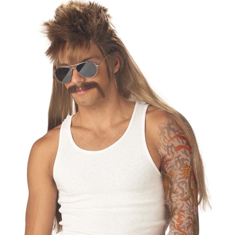 70s Mississippi Mudflap Long Brown Wig and Moustache