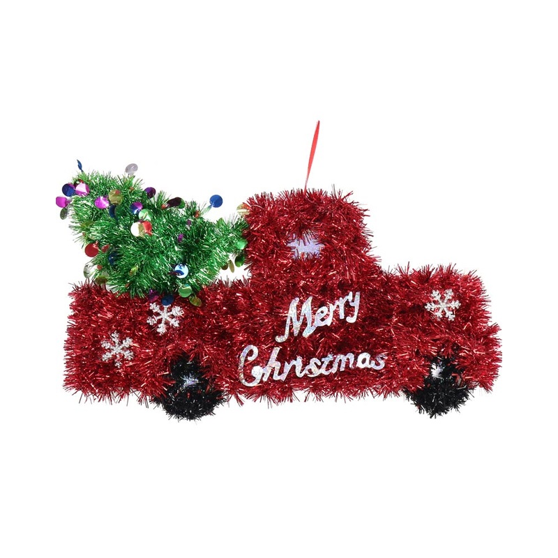 Christmas Pick Up Truck Tinsel Plaque 36cm