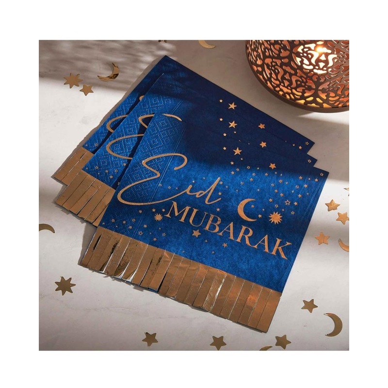 Eid Paper Napkins Mubarak Fringe Napkins Navy and Gold