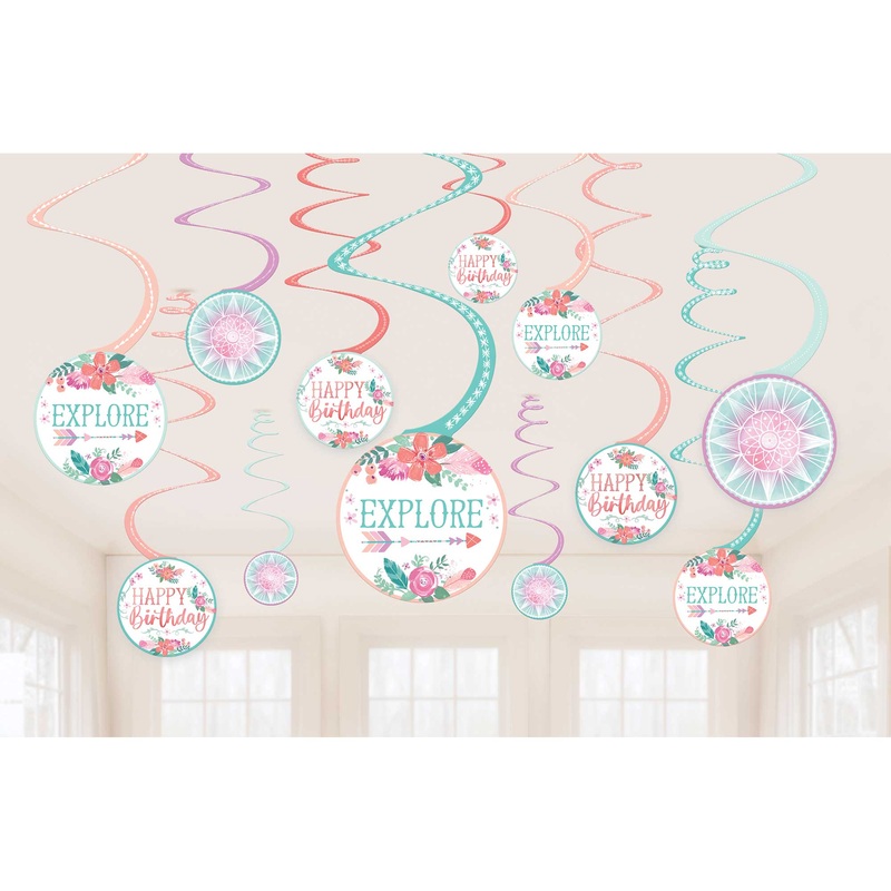 Free Spirit Happy Birthday Spiral Decorations Value Pack Pack of 12
