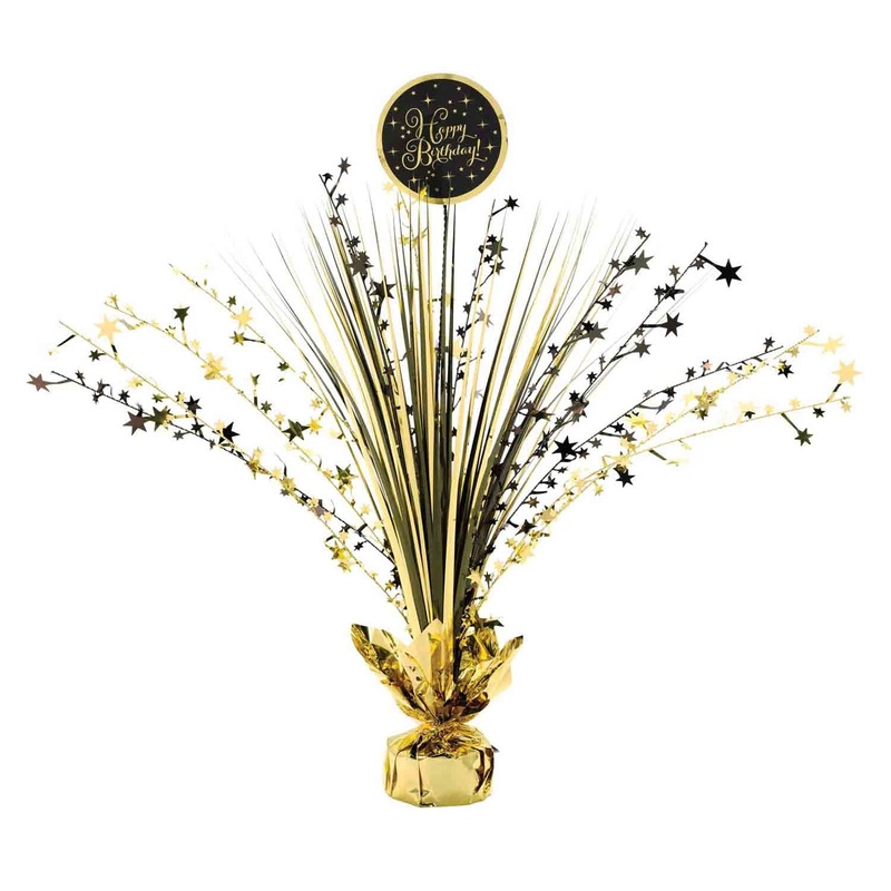Gold Happy Birthday Spray Centrepiece Black & Gold Foil