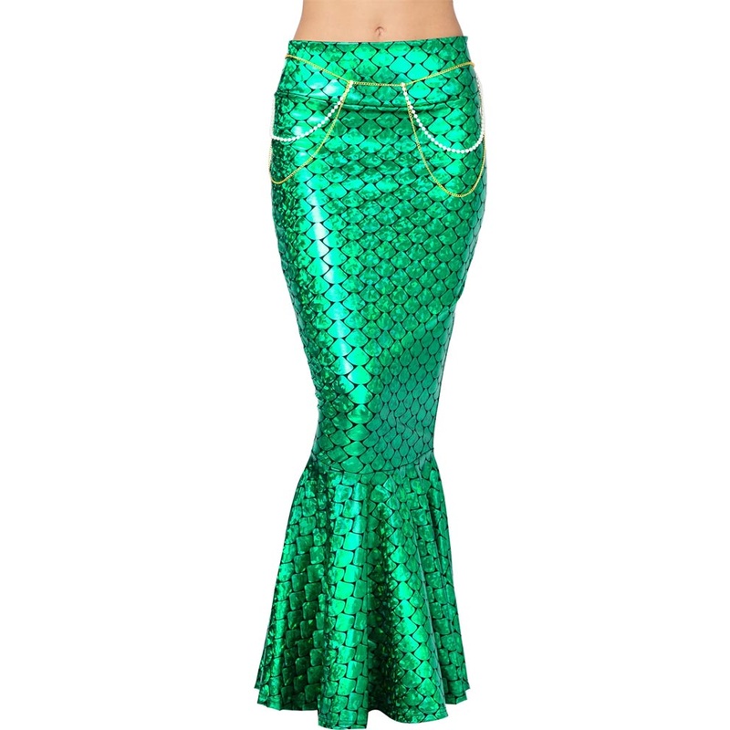Green Metallic Hologram Shiny Mermaid Womens Skirt