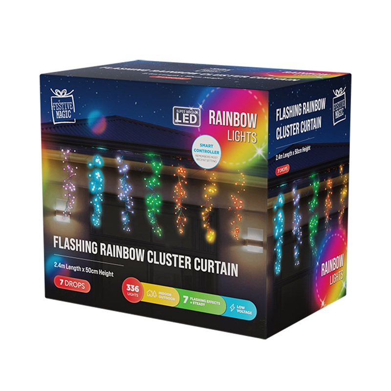 Rainbow Firecracker Christmas LED Curtain Lights 7 Piece