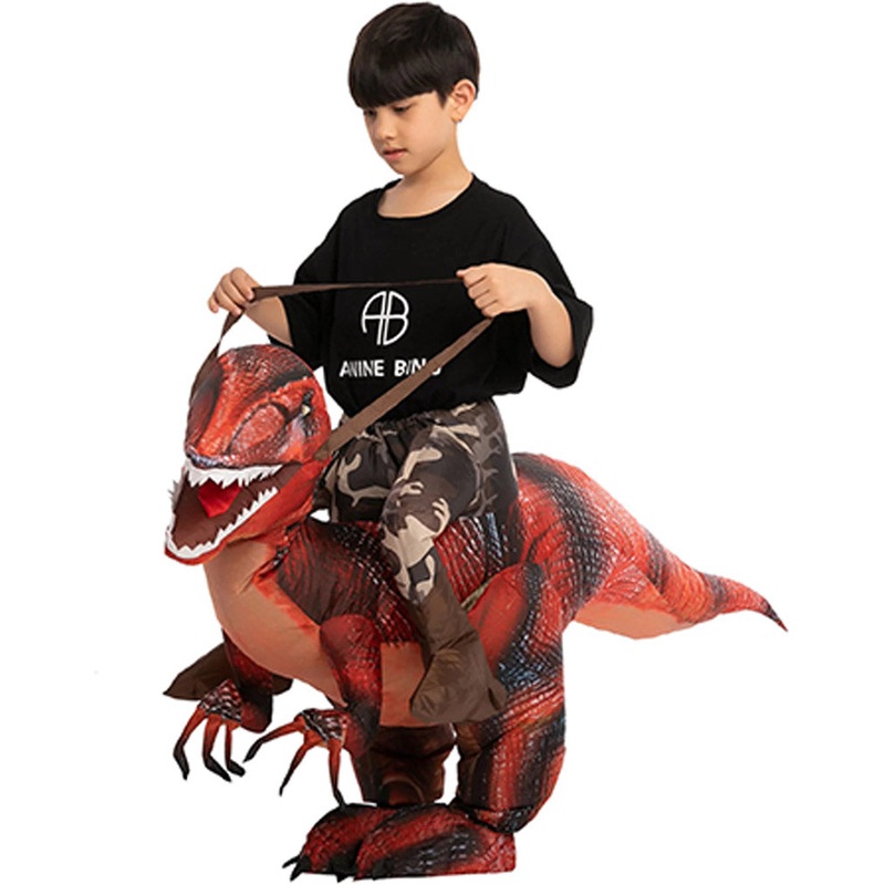 Riding A Red Raptor Inflatable Kids Costume