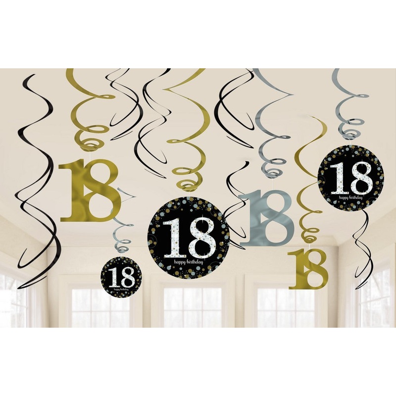 Sparkling Celebration 18th Hanging Swirl Decorations Pack of 12