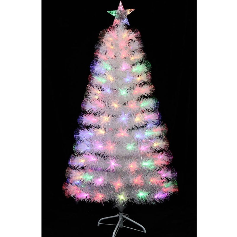 White Christmas Tree Fibre Optics LED With Decorative Flash Rainbow 1.5m