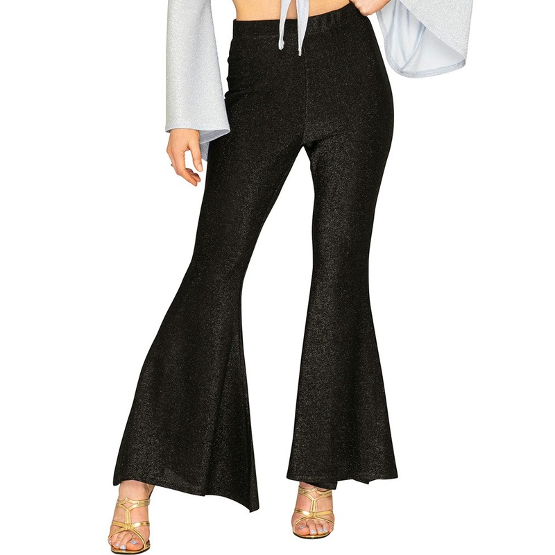 70s Black Sparkle Disco Fever Womens Flares
