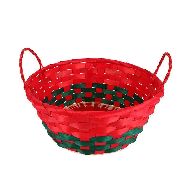 Christmas Round Bamboo Basket With Side Handles 23cm