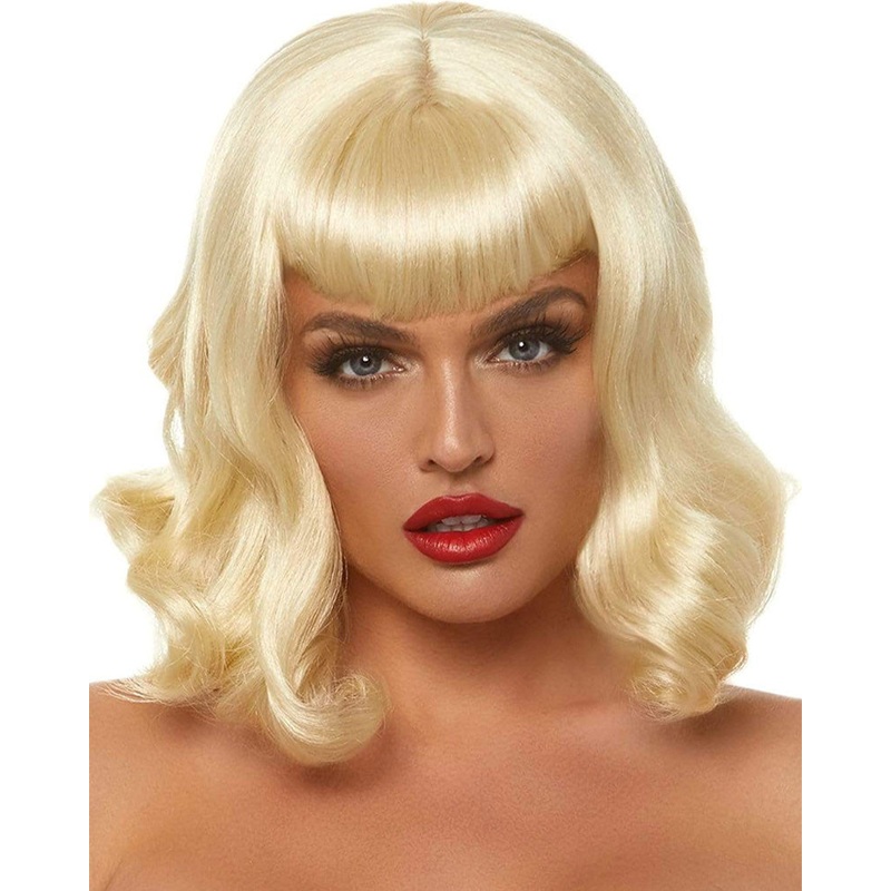 Retro Bangs Short Curly Blonde Wig