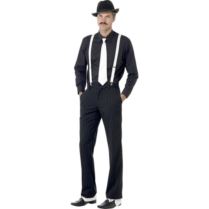 20s Instant Gangster Hat Suspenders Tie Spats and Moustache Kit
