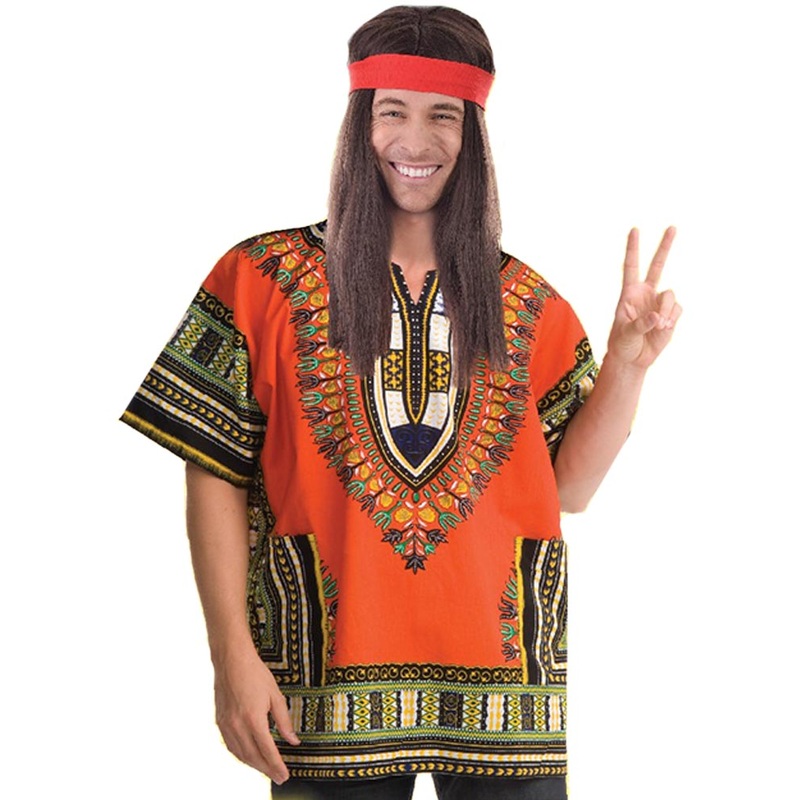 60s Dashiki Shirt Orange Mens Costume