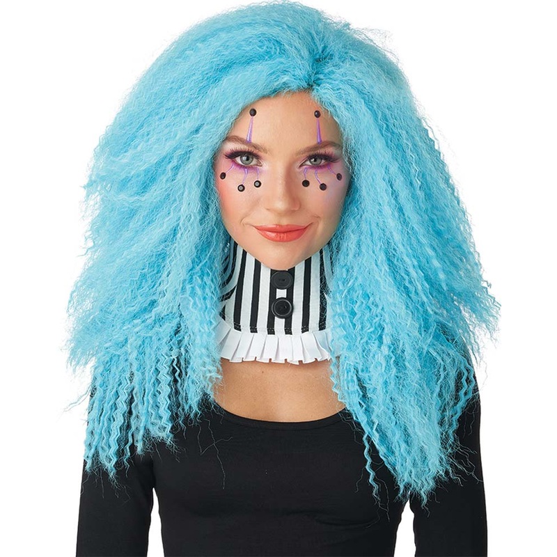 Crimped N Kooky Long Blue Wig