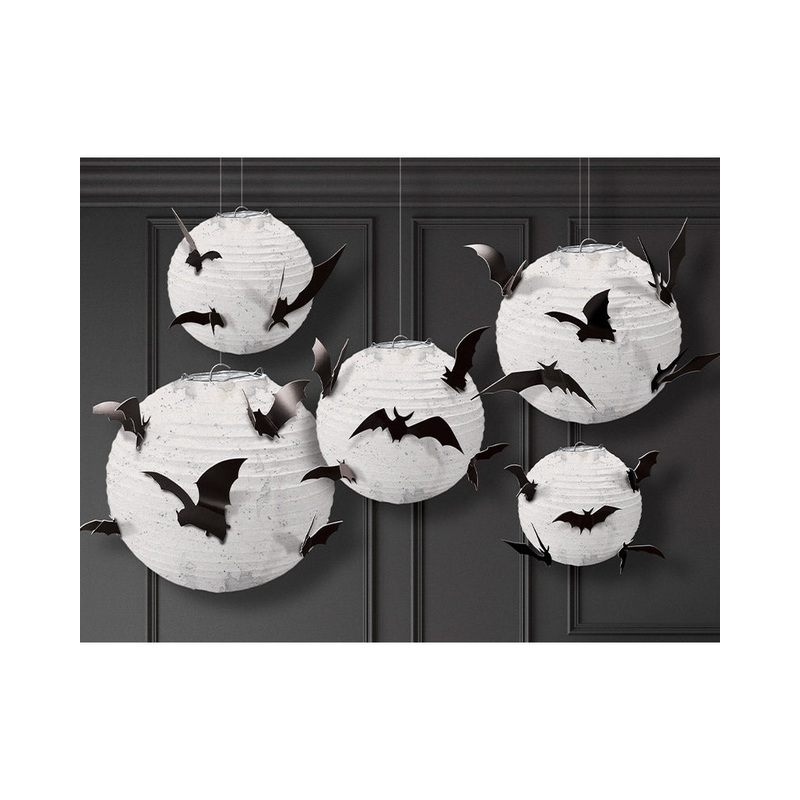 Halloween Classic Black and White Paper Lantern with Bats Pack of 5