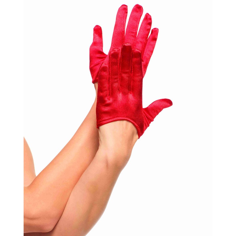 Red Mini Cropped Satin Gloves