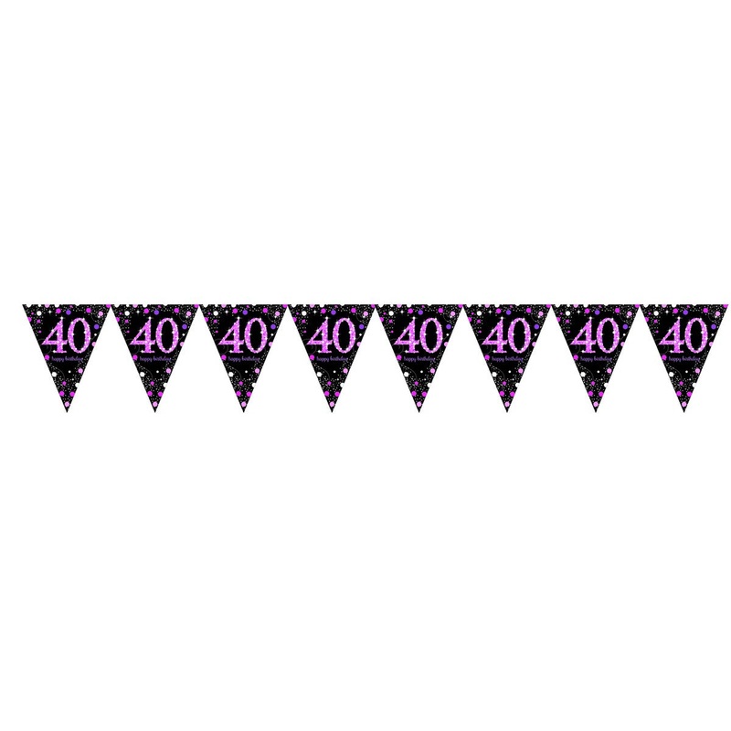 Pink Celebration 40 Prismatic Pennant Banner – Plastic