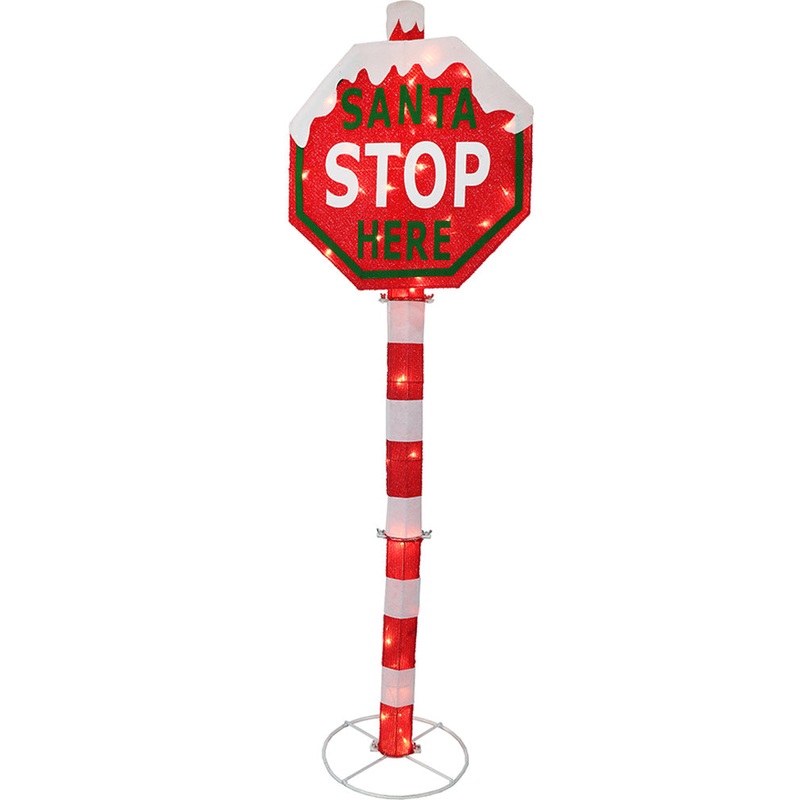 Santa Stop Here Christmas LED Mesh Pole 1.5m