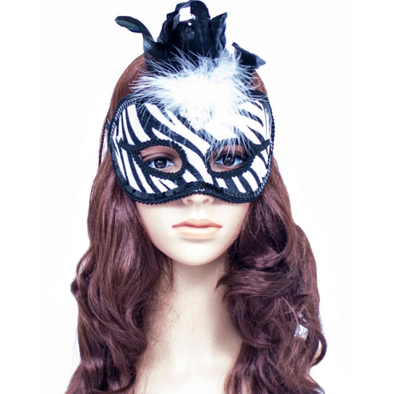 Zebra Masquerade Mask with Feathers