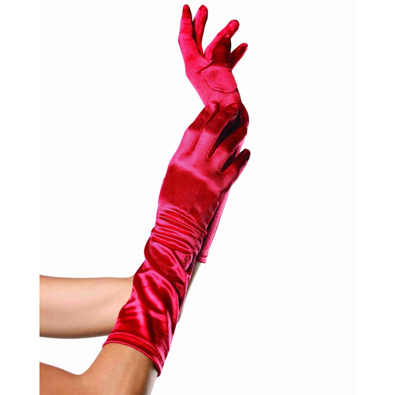 Elbow Length Red Satin Gloves