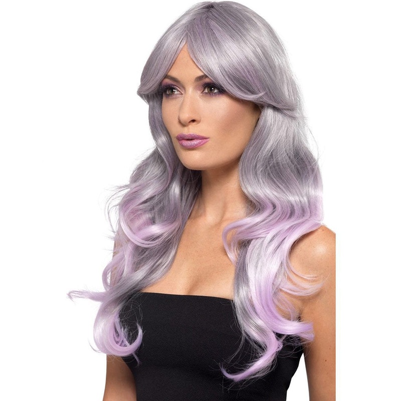 Ombre Grey and Pastel Pink Long Wavy Wig