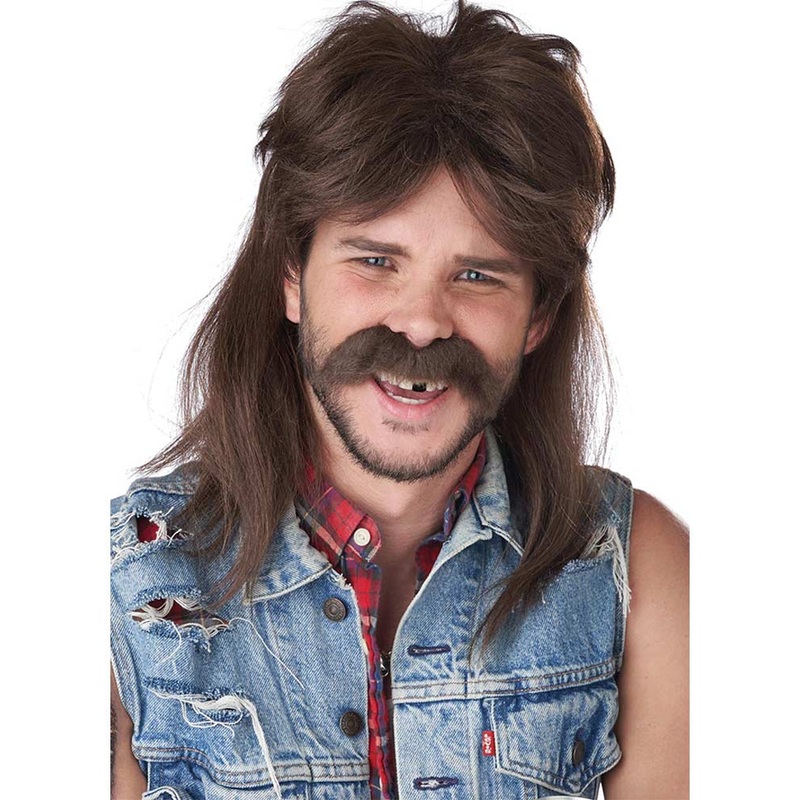 The Lone Wolf Brown Mullet Wig and Moustache