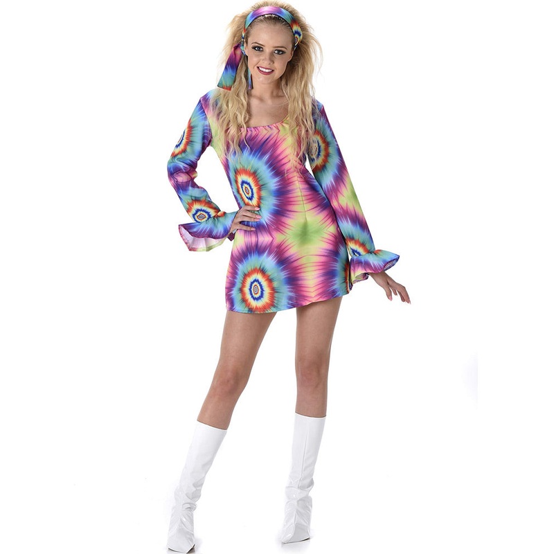 70s Neon Tie Dye Dress Womens Costume