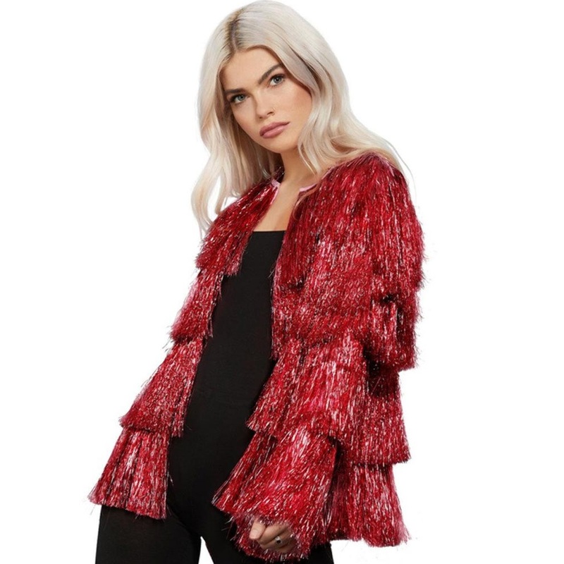 70s Tinsel Red Festival Womens Jacket