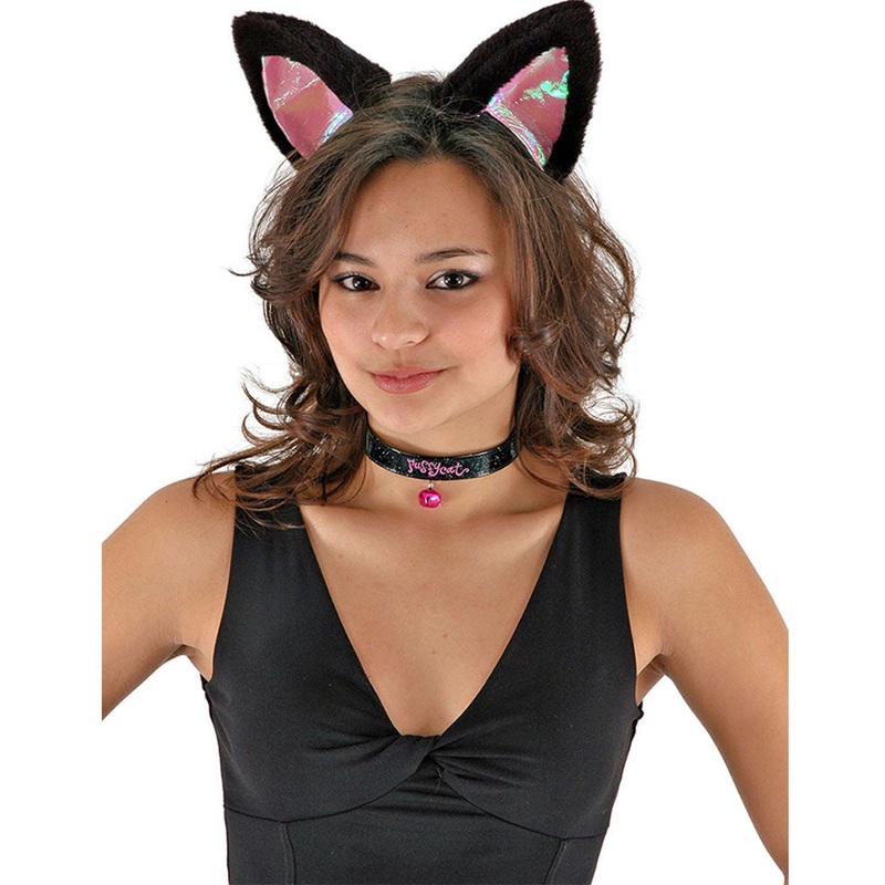 Black and Pink Cat Ears Collar and Tail Deluxe Set