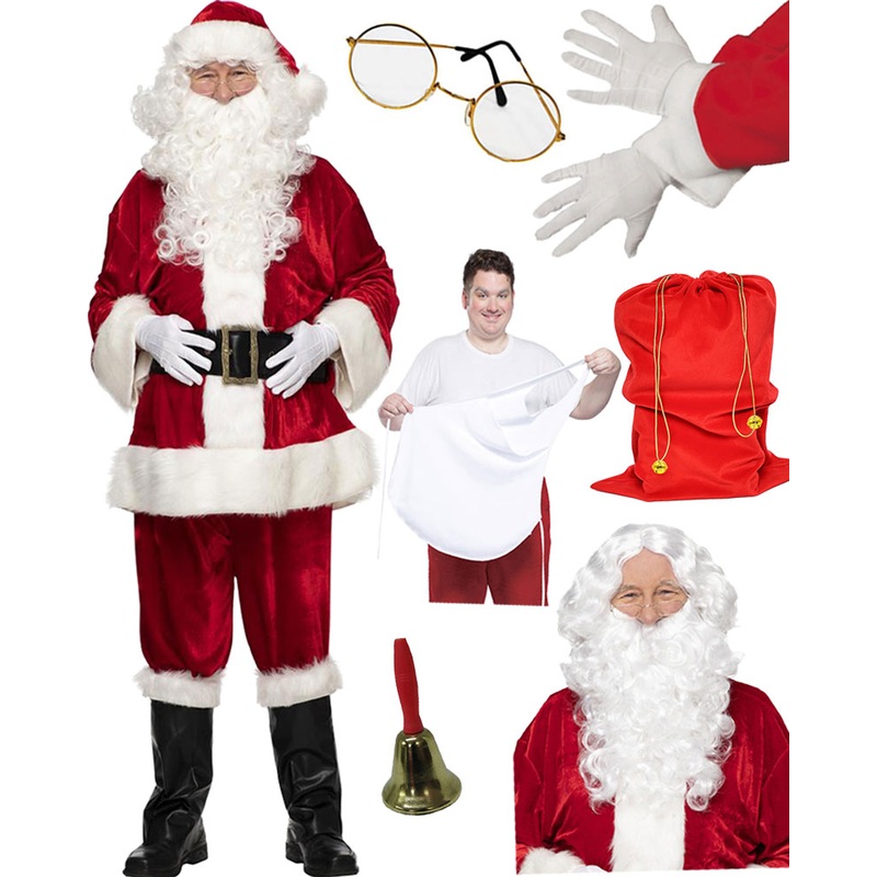 Complete Velour Santa Suit and Accessory Christmas Bundle