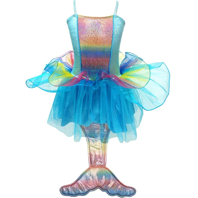 Rainbow Mermaid Princess Dress with Mermaid Tail Girls Costume
