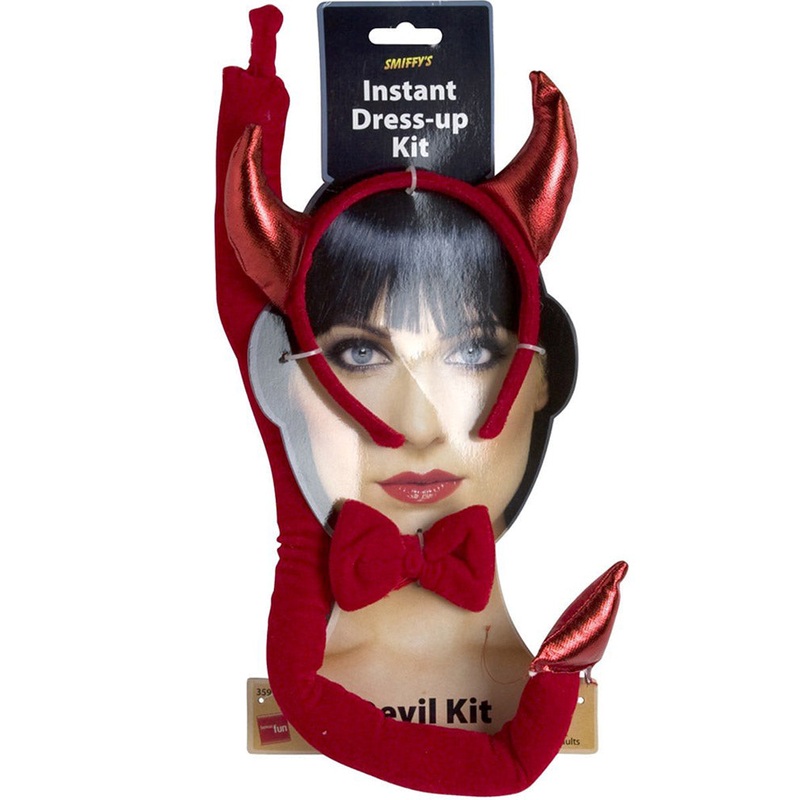 Red Devil Horns Bowtie and Tail Set