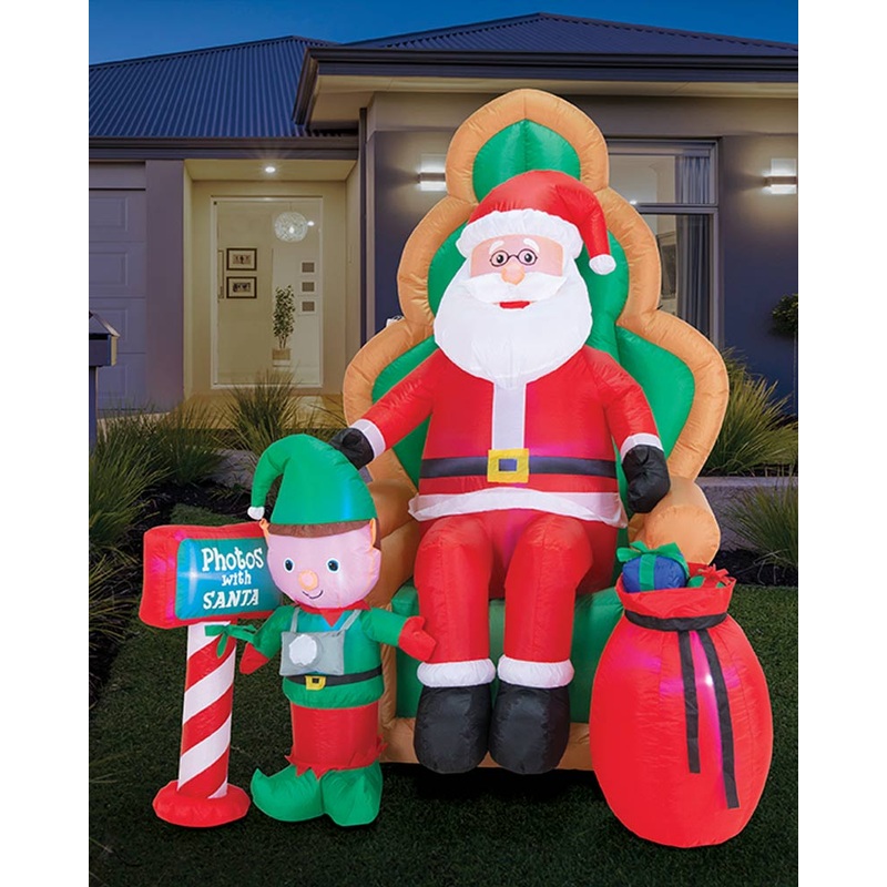 Santa On Chair With Elf Christmas Lawn Inflatable Decoration 1.8m