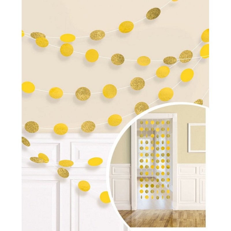 Yellow Sunshine Glitter Round Hanging String Decorations Pack of 6