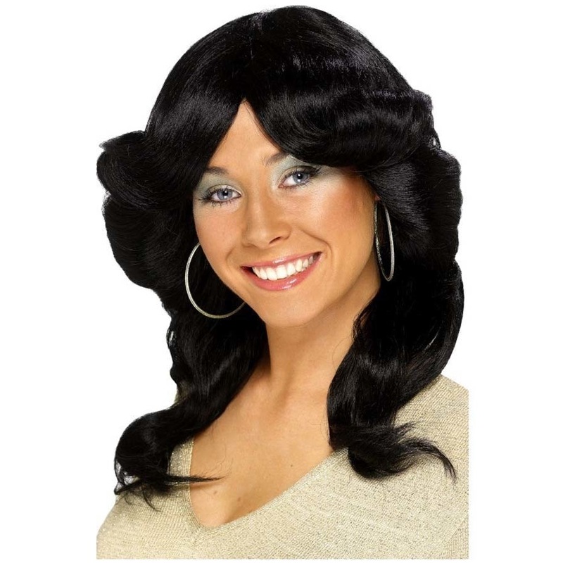 70s Flicked Long Black Wig