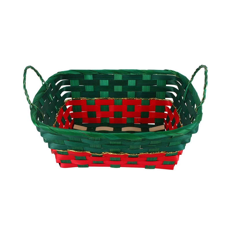 Christmas Square Bamboo Basket With Side Handles 27cm