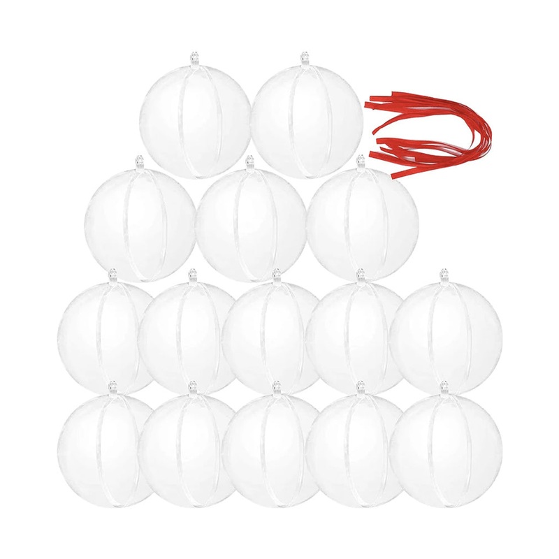 Clear Plastic Fillable Christmas Ball Ornaments Pack of 15