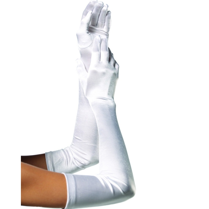 Extra Long White Satin Gloves