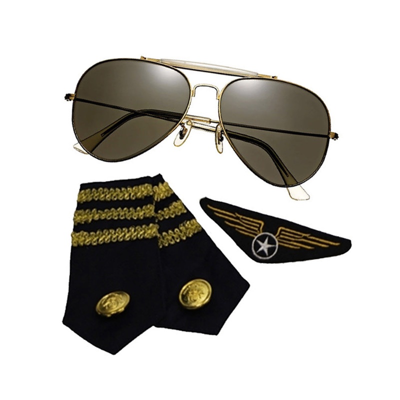 Glasses Epaulets and Badge Aviator Set
