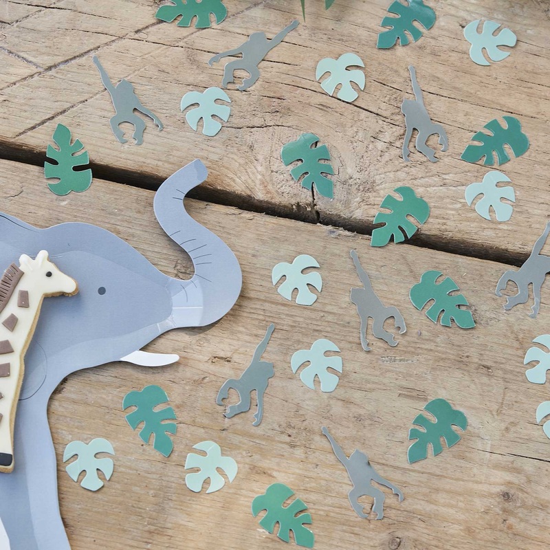 Wild Jungle Table Confetti Jungle Leaf & Monkey Confetti Green