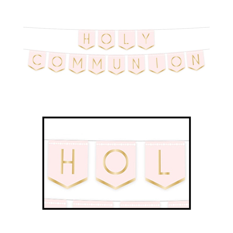 Botanical Celebration Pink Holy Communion Pennant Banner 2.5m