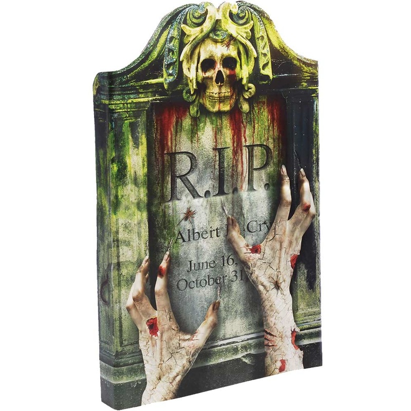 PhotoReal Skull and Hands Green Folding Tombstone 56cm
