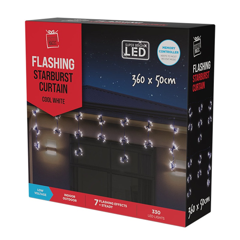 White Christmas LED Starbursts Curtain 3.6m