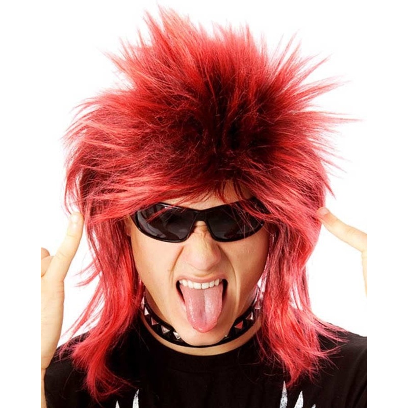 80s Wild Punk Short Red and Black Wig