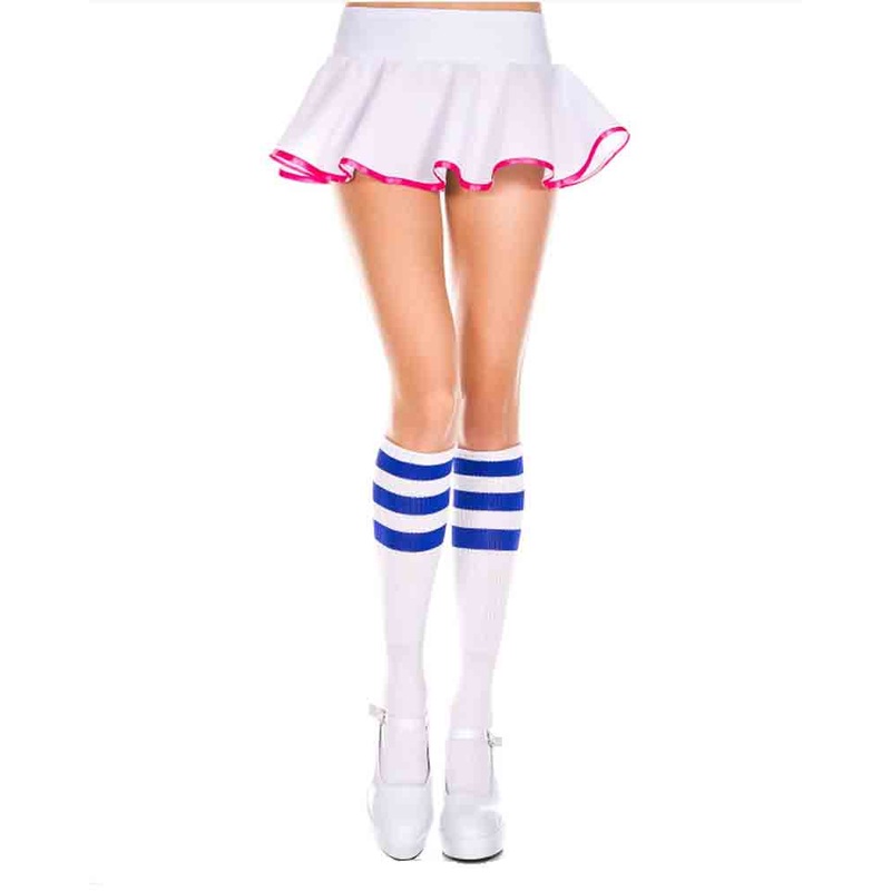 Acrylic White Knee High Striped Blue Socks